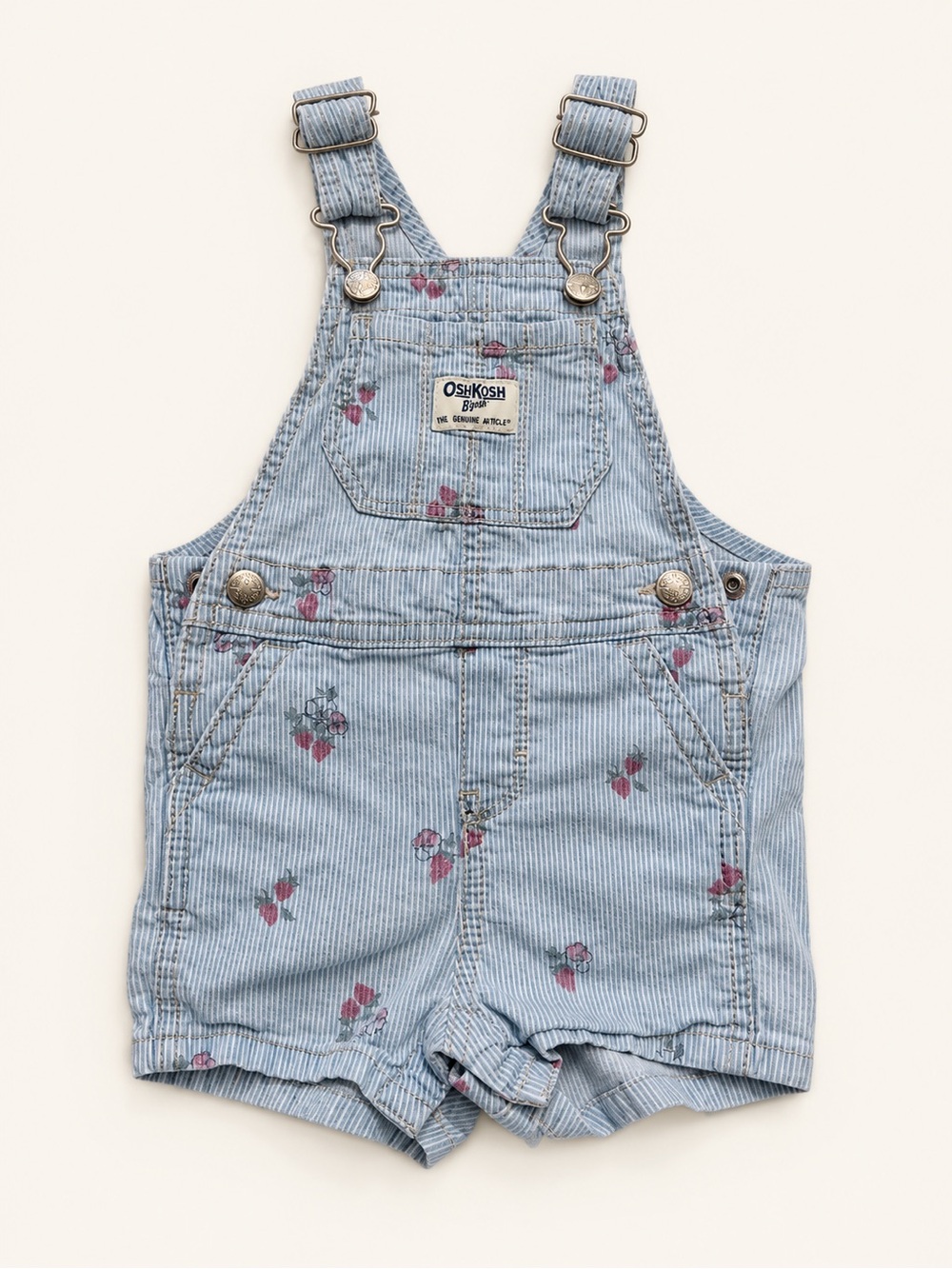 OshKosh B'gosh Light Blue Pinstripe Floral Short Overalls